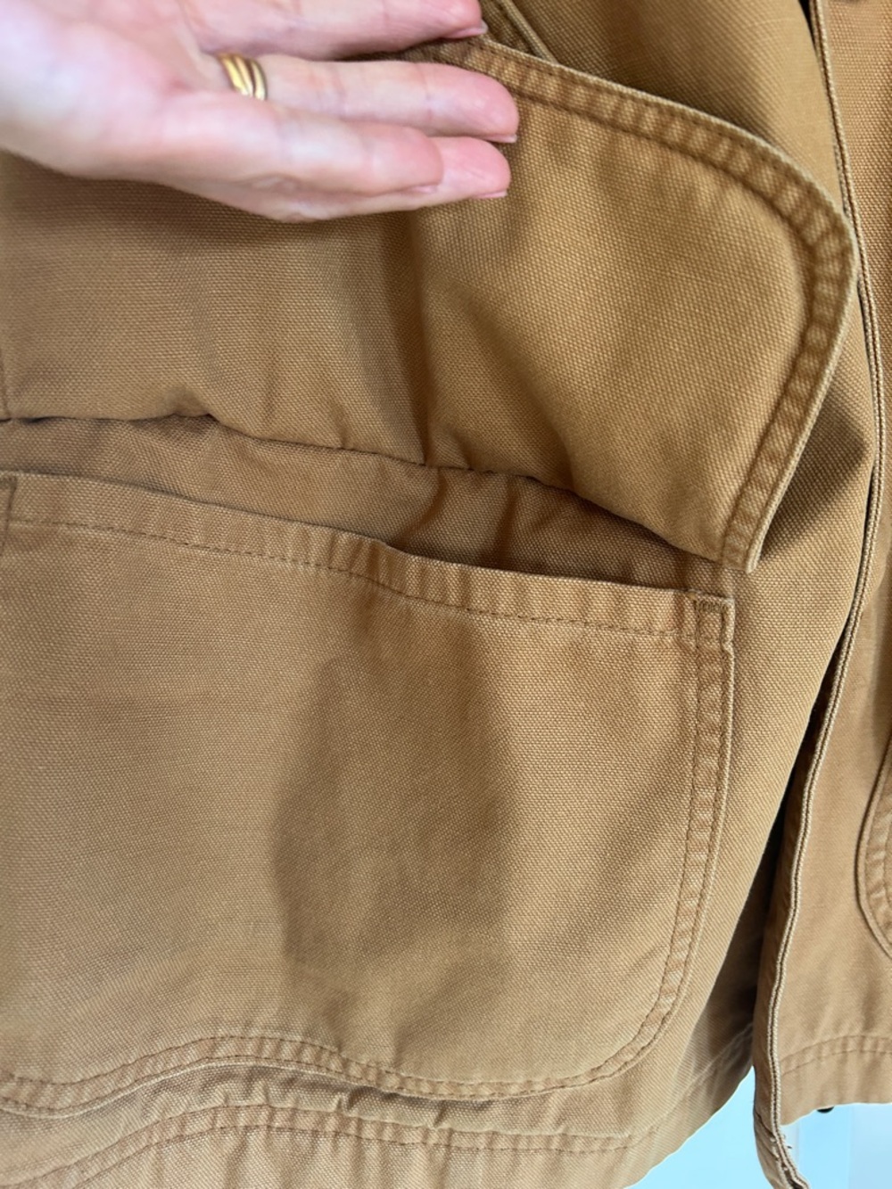 Vintage L.L. Bean Tan Canvas Field Jacket with Dark Green Collar - Picture 5 of 9